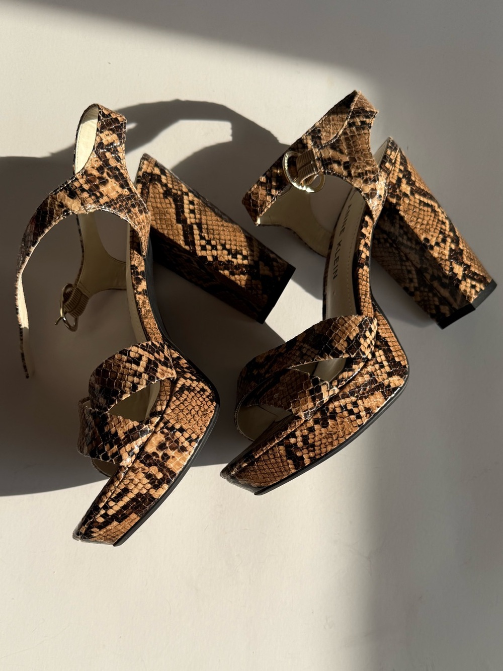 Anne Klein Brown Snake-Print Platform Sandals